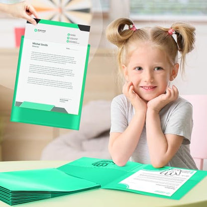 Henoyso 24 Pcs School to Home Folder with Pocket Plastic Heavy Duty Clipboard Folder with Clear Front Pocket Homework Take Home Folders for School Students Parent Teacher Communication(Green) - color: Green