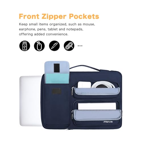 MOSISO 360 Protective Laptop Case 16 inch,15-15.6 inch Laptop Sleeve | Compatible with MacBook Pro 16,HP Acer Dell Lenovo ASUS,Side Open Bag with 2 Raised&1 Flapover Pockets, Navy Blue - color: Navy Blue, size: 16 inch