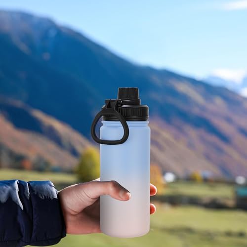 DOMICARE 16 oz Water Bottle for School Stainless Steel Double Wall Vacuum Insulated Water Bottle with Straw lids & Spout Lid, Leakproof BPA Free (Blue/Pink,4) - color: Blue/Pink, size: 16oz/4 Pack
