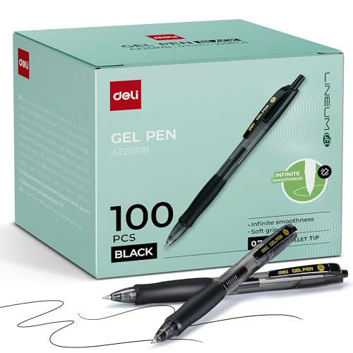 deli Pens Bulk, 100 Pcs Retractable Gel Pens Medium Point 0.7mm | Smooth Writing with Fast Dry Black Ink, No Bleed, Comfort Grip & Pocket Clip for School, Office, Home Supplies - size: 100 PCS PENS