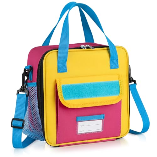 REDSHELL Lunch Box Kids, Large Insulated Lunch Bag for Girls, Pink Blue | Tactical Style, Cooler Lunchbag, Square Toddler Lunchbox, School & Daycare, Lunch Tote, Water Bottle Holder, Adjustable Strap - color: Pink & Blue