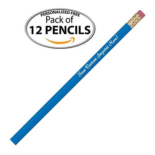 Personalized Pencils Round Custom Imprinted with your Name - Text - Logo - Message- 12 pkg -Customizable - Made in USA - Great Gift Idea (Bright Blue) - color: Bright Blue