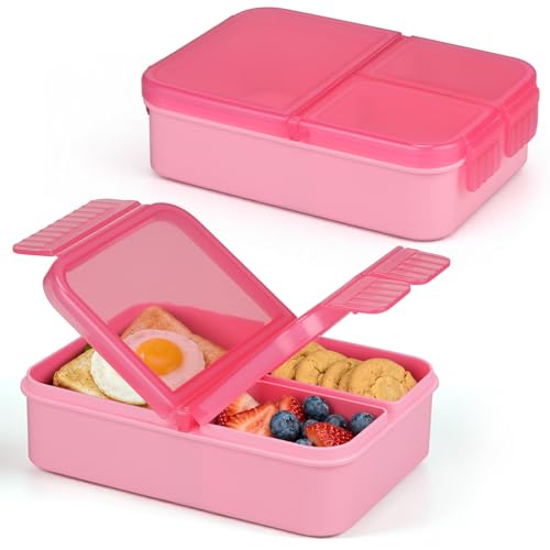 WyfKyd 2PACK Snack Box Container Set for Kids Adults Food Bento Lunch Box | 2PACK Snack Box Container for Kids Adults Reusable Bento Lunch Box with 3 Compartents for Office,School,Travel,Outdoor Pink - color: 2 Pack Pink