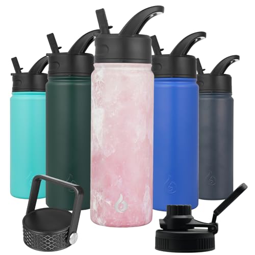 BJPKPK 22oz Insulated Water Bottle with Straw Lid, Stainless Steel Bottle | 3 Lids Included, Keep Cold & Hot, BPA-Free Leakproof Vacuum Bottle, Metal Water Bottle for office, Gym, Travel & Outdoor - color: Blossom, size: 22 Ounces