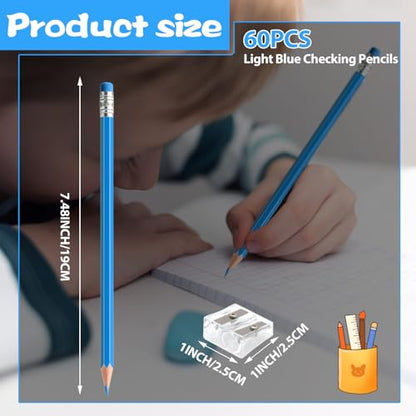 60 PCS Light Blue Pencils Bulk with Eraser, Pre-Sharpened HB Pencils for Writing & Drawing, School Supplies for Kids Homework, Tests, Art Crafts & Teacher Grading (Light Blue) - color: lightblue