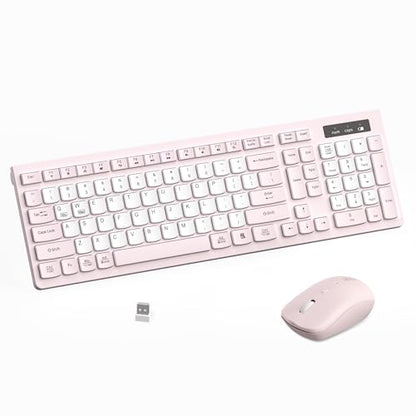 Wireless Keyboard and Mouse Combo, Full-Sized Quiet Wireless Keyboard and Adjustable DPI Mouse, 2.4GHz USB Receiver, Keyboard and Mouse for PC, Windows, Desktop, Laptop (Pink and White-B) - color: Pink and white-B