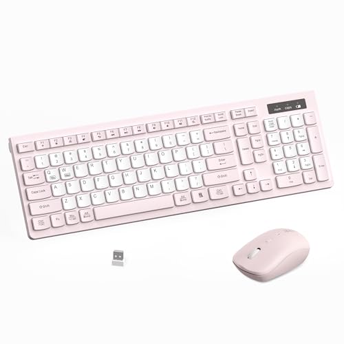 Wireless Keyboard and Mouse Combo, Full-Sized Quiet Wireless Keyboard and Adjustable DPI Mouse, 2.4GHz USB Receiver, Keyboard and Mouse for PC, Windows, Desktop, Laptop (Pink and White-B) - color: Pink and white-B