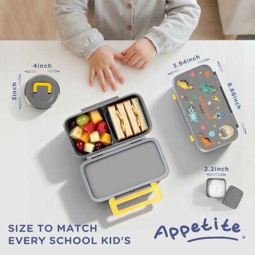 JXXM Lunch Box for Kids With 8oz Soup Thermo, Leak-proof Lunch Container with 2 Compartments, Thermo Food Jar Food Containers for Back to School Girls Boys (Gray Dinosaur) - color: Gray Dinosaur