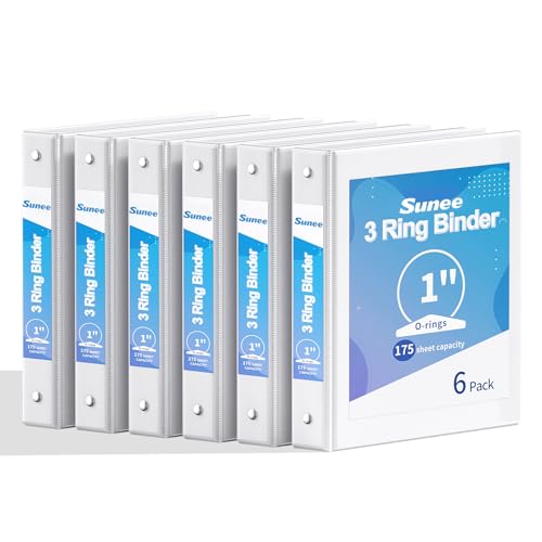 SUNEE 1 Inch Binders 3 Ring 6 Pack, Clear View Three Ring Binder PVC-Free (Fit 8.5x11 Inches) for School or Office Supplies, White - color: White, size: 1 Inch