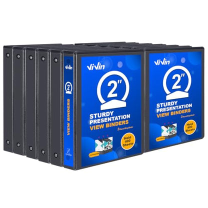 ViVin 2 Inch Binder 3 Ring, Sturdy 2 Inch 3 Ring Binder, 12 Pack, Black | PVC-Free, Fits 400 Sheets of 8.5'' x 11'' Paper, Clear View Cover, 2 Interior Pockets, Office Home School Use - color: Black, size: 2 Inch, style: 12 Pack
