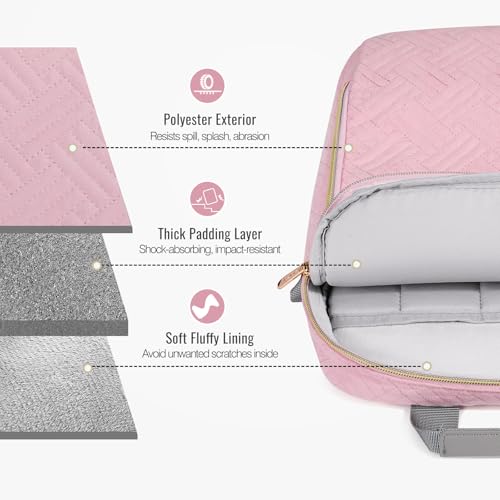 MoKo 13-14 in Puffer Laptop Sleeve Bag for 13-inch New Mac Air M5/Neo A18 Pro, 14-inch Mac Pro M5/M4/M3/M2/M1, 13.8“ Surface, Puffy Laptop Carrying Case with Handle & Shoulder Strap, Pink - color: Pink, size: 13.3-14 Inch
