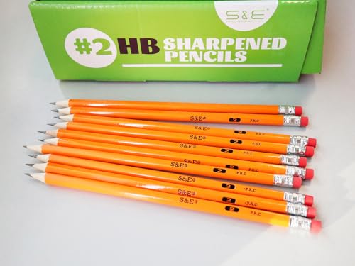 S & E TEACHER'S EDITION #2 Pencils, Pre-sharpened HB Lead Bulk Box – 200 Pack Yellow Woodcase Pencils with Erasers, Ideal for Standardized Tests, Classroom & Home – No. 2 Pencil Back to School