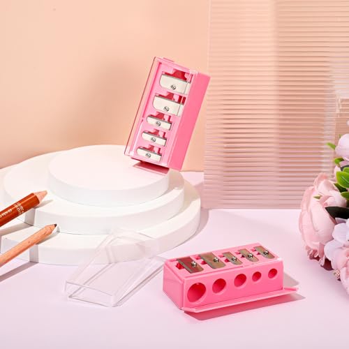 Honoson 2 Pcs 5 Hole Cosmetic Long Point Manual Pencil Sharpener with Plastic Lid Makeup Eyeliner Pencil Sharpener(Hot Pink) - color: Pink