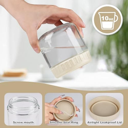SHOWIN Overnight Oats Containers with Lids, 10oz Glass Jars with Lids 2 pcs, Apricot, Wide Mouth Mason jars for Salad, Yogurt, Snacks, Meal Prep - color: Camel, size: 10oz-2pc