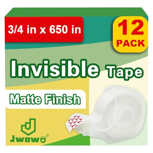 Tape, Invisible Tape Rolls with 12 Dispensers, Home Office Supplies and Back to School Supplies for College and Classrooms, Matte Finish, 3/4 in x 650 in - size: 12 Pack