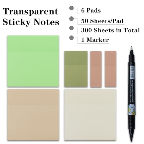 YOUDEFUL Translucent Sticky Notes, 3"x3" Cute Clear Transparent Page Flags Book Markers Stickers, Planner Accessories Sticky Notes, Bible Journaling Study Office School Supplies - size: Square Green