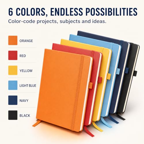 Thboxes 6 Pack A5 Lined Journal Notebooks, Hardcover, 160 Pages, Multicolor | 100 GSM, Pen Holder, Bulk Set for Writing, Notes, Work, Home, College, School, Travel, Office, Students, Teachers, Daily Use
