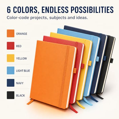 Thboxes 6 Pack A5 Lined Journal Notebooks, Hardcover, 160 Pages, Multicolor | 100 GSM, Pen Holder, Bulk Set for Writing, Notes, Work, Home, College, School, Travel, Office, Students, Teachers, Daily Use