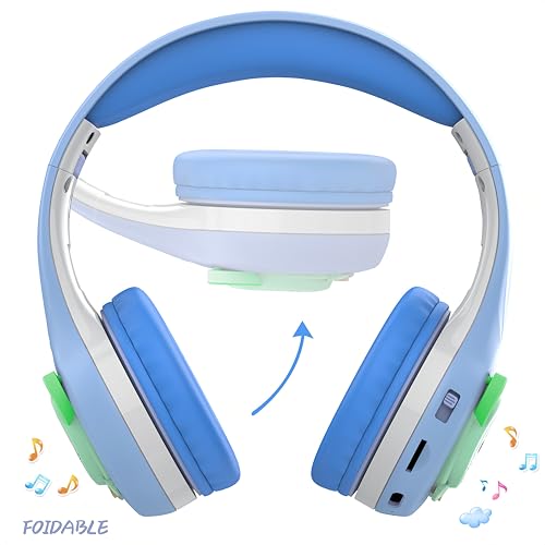 Riwbox CB-7S Kids Wireless Headphones,Gifts Suitable for Kids,74/85/95dB,LED Glow Lights,50H Playtime,Bluetooth V5.3,Built-in Mic, TF Card Slot,for Travel/School/Phone/Laptop(Blue&Grey) - color: Blue&Grey