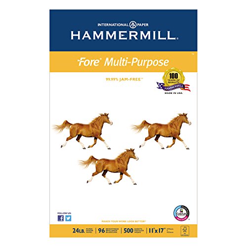 Hammermill Printer Paper, Fore Multipurpose 24 lb Copy Paper, 11 x 17-96 Bright, Made in the USA, 102848R - 1 Ream (500 Sheets) - size: 1 Ream | 500 Sheets, style: Ledger (11x17)