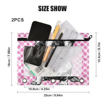 Kcldeci Pencil Pouch for 3 Ring Binder, Dog Breed French Bulldog 2 Pack Binder Pencil Pouch with Clear Window Pencil Bags with Zipper Pencil Case for Binder - color: C09