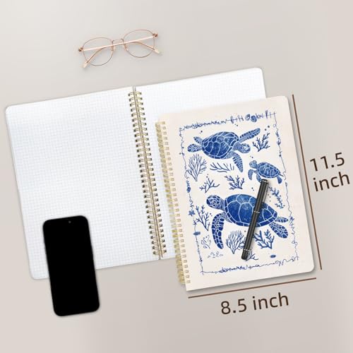 Cute Spiral Notebook journal A4 Aesthetic Pretty Design for Women Girls Kawaii with Pocket, 8.5 x 11 inch, Graph, Turtle - color: Save Turtle, style: Graph