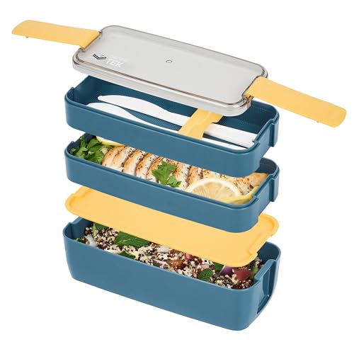 Restaurantware Bento Box 10 Count 30 Ounce Plastic Lunch Box Stackable With Cutlery, Leakproof Microwave-Safe Meal Prep Container Stackable Blue - size: 10 Count, style: 30 oz - Blue