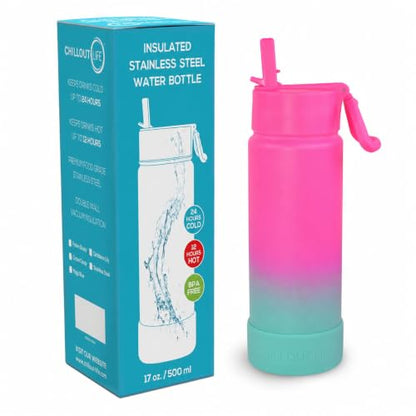 CHILLOUT LIFE 17oz Kids Insulated Stainless Steel Water Bottle with Leak Proof Straw Lid & 144 Stickers - color: Frozen Slushy, style: 17 oz