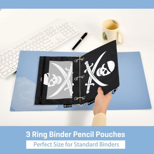 Gredecor 3 Ring Binder Pencil Pouch, Jolly Roger Pirate Flag Zippered Pen Case Pouches with Clear Window, 2 Pack Stylish Office & School Supplie - color: Jolly Roger Pirate Flag
