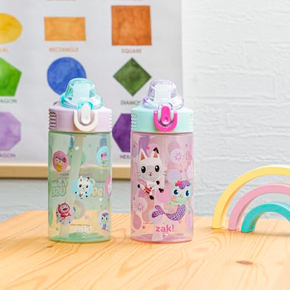 Zak Designs DreamWorks Gabby's Dollhouse Sage Kids Water Bottle For School or Travel, 16oz Durable Plastic Water Bottle With Straw and Leak-Proof, Pop-Up Spout Cover, 2-Pack Set (The Gabby Cats) - color: Gabby's Dollhouse (The Gabby Cats)