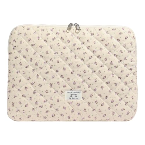 Cute Laptop Sleeve 13-15 inch Laptop Case Aesthetic Quilted Laptop Sleeve Computer Bag with Flower Printing for MacBook (Purple, 13inch) - color: Purple, size: 13inch