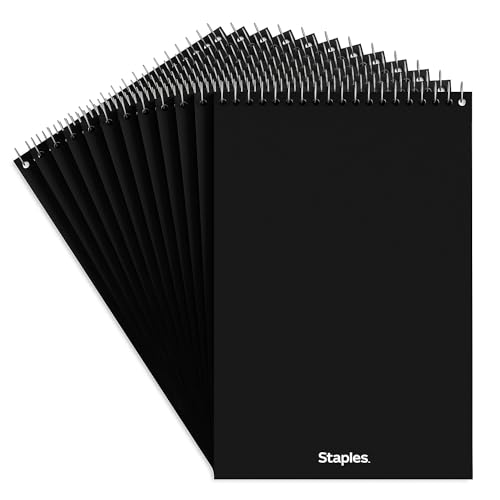 STAPLES Steno Notepads, 6” x 9”, Gregg Ruled, Top Wirebound, 80 Sheets, 12‑Pack - size: 12 Pack, style: White Paper