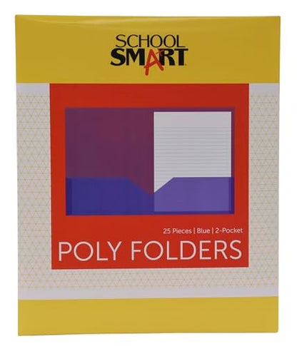 School Smart 2-Pocket Poly Folders, Blue, Pack of 25 - color: Blue, style: No Fasteners