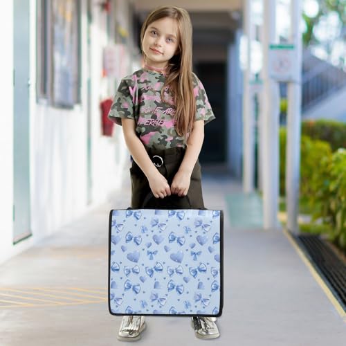 Light Blue Bows Hearts Zipper Binder 3 Ring with Handle and Shoulder Strap, 500 Sheet Binder Organizer Capacity & Multi-Pockets for School Office - color: A5433