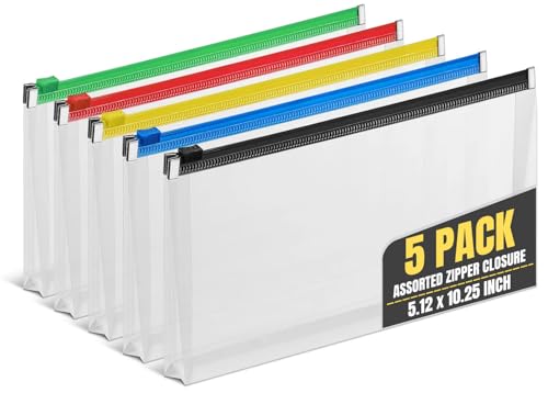 1InTheOffice Plastic Filing Envelopes with Zipper Closure, Moisture Resistant Envelope, Letter Size, Assorted Colors, Check Size (5 Pack)