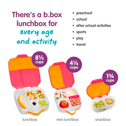 b.box Mini Lunch Box Kids | 4.25 Cup Leak Proof Bento Box for Kids Ages 3+ | 3 Compartment Snack Containers, School Lunch Container, Dishwasher Safe, BPA-Free, PFAS-Free - Strawberry Shake - color: Strawberry Shake, size: 1-pack