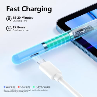 JAMJAKE Stylus Pen for iPad 6th-11th Generation-2X Fast Charge Active Pencil Compatible with 2018-2026 Apple iPad Pro 11"/12.9"/M4, iPad Air 3/4/5/M2/M3/M4,iPad mini 5/6/7 Gen-Blue - color: Blue