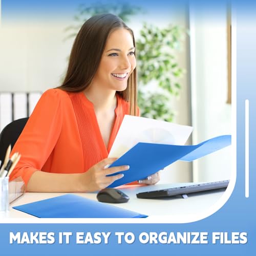 Gueevin 72 Pack Plastic Folder with Pockets, 2 Pocket Folders, Plastic Glossy Folders Fit Letter Size Paper, Heavy Duty Durable File Folder with Business Card for Home Office School (Blue) - color: Blue