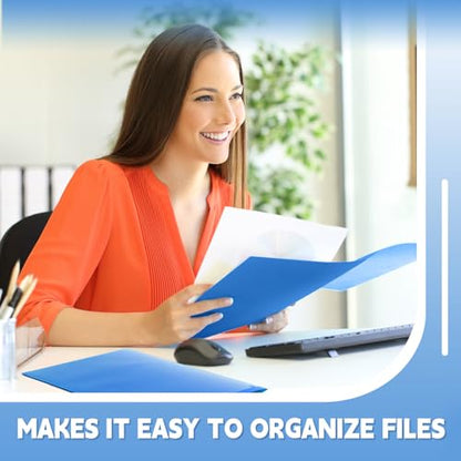 Gueevin 72 Pack Plastic Folder with Pockets, 2 Pocket Folders, Plastic Glossy Folders Fit Letter Size Paper, Heavy Duty Durable File Folder with Business Card for Home Office School (Blue) - color: Blue