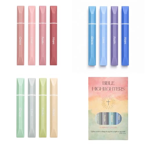 Sixhaven Bible Highlighters No Bleed, Variety Pack of 12 Pastel Highlighters, 3 Gift Box Sets, Chisel Tip Bible Study Markers, Christian Journaling Supplies, Hope Faith Grace Love, for Women & Men - color: Multicolor