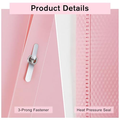 6-Pack Plastic andPockets and Prongs,2-Pocket and3 Fasteners, Pastel Folders Holds US Letter Size Paper for School/Office/Home, Pink - color: Pink, size: 6-Pack
