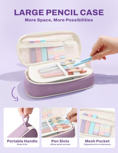 SUNEE 35PCS Aesthetic Stationery Set with Cute Pencil Case, Pastel Highlighters, Black Gel Pens, Mechanical Pencils & Refills, College School Supplies for Students Girls Purple - color: Purple, style: 35 Pack