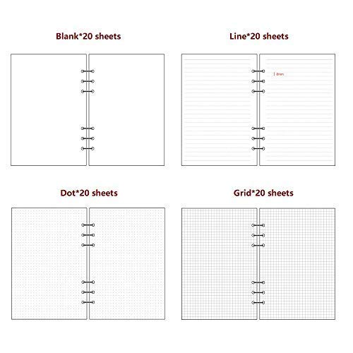 A6 Planner Refill Paper,3.58-x-6.77",100gsm Paper, 80 Sheets(160 Pages),Dot/Line/Grid/Blank Designs Included, for 6 Holes Filofax, 6 Holes Binders(Harphia,SCB-816-A6) - color: 80 Sheet, size: A6