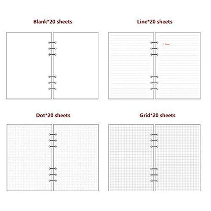A6 Planner Refill Paper,3.58-x-6.77",100gsm Paper, 80 Sheets(160 Pages),Dot/Line/Grid/Blank Designs Included, for 6 Holes Filofax, 6 Holes Binders(Harphia,SCB-816-A6) - color: 80 Sheet, size: A6