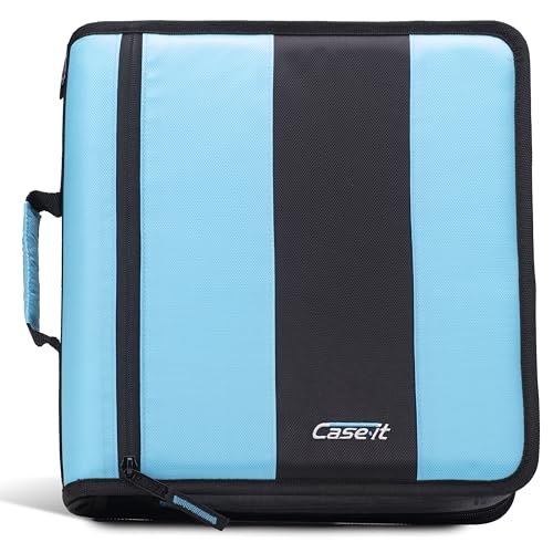 Case-it School Zipper Binder | 2-Inch O-Rings | 350-Sheet | D-251 Teal | Classic, Multiple Storage Pockets, Shoulder Strap, School & Office Organizer - color: Teal Blue, size: 1 Pack