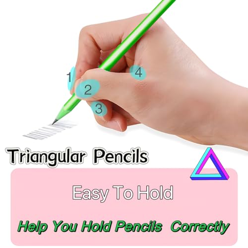Green Pencils #2 HB with Erasers, Triangle, Flower Shavings, 12 Pack | Triangle Grip for Kids, School and Homework, Drawing and Crafts, Creative Learning, Party Favors, Goodie Bags, Holiday Gifts - style: Green Triangular Pencils