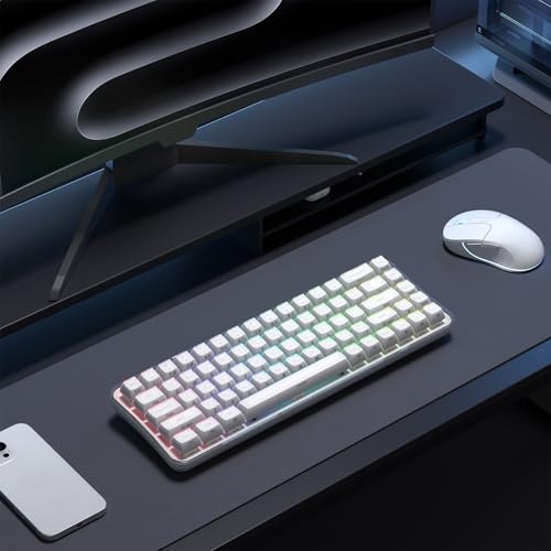 Womier Q61 PRO Wireless Keyboard with RGB Backlighting, 60% Mechanical Gaming Keyboard, Hot-Swappable Creamy Keyboard for PC, BT 5.0/2.4GHz/USB C, OEM Profile, Side-Engraved PC+ABS Keycaps - White - color: White