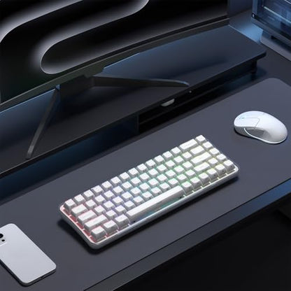 Womier Q61 PRO Wireless Keyboard with RGB Backlighting, 60% Mechanical Gaming Keyboard, Hot-Swappable Creamy Keyboard for PC, BT 5.0/2.4GHz/USB C, OEM Profile, Side-Engraved PC+ABS Keycaps - White - color: White