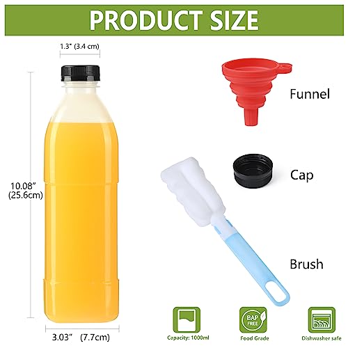 zmybcpack 6 Pack 32oz/1000ML Plastic Juice Bottle with Caps Dishwasher Safe | Heat-Resistant Plastic Smoothie Bottles, Reusable Bulk Beverage Containers with Lids for Juicing, Milk - size: 32oz 6pack
