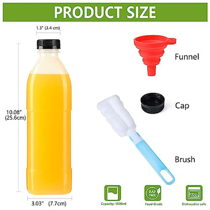 zmybcpack 6 Pack 32oz/1000ML Plastic Juice Bottle with Caps Dishwasher Safe | Heat-Resistant Plastic Smoothie Bottles, Reusable Bulk Beverage Containers with Lids for Juicing, Milk - size: 32oz 6pack